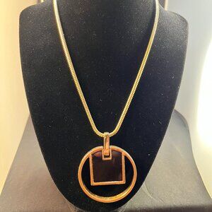 Chicos Bibb Statement Necklace with Pendant Black with Gold tones